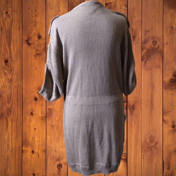 BCBG MaxAzria Women's Small Sweater Dress Belted Brown Button Linen Blend Pocket - Picture 8 of 8